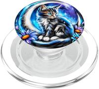 Cute Fluffy Kitten on Crescent Moon PopSockets PopGrip for MagSafe