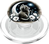 Cute Fluffy Kitten on Crescent Moon PopSockets PopGrip for MagSafe