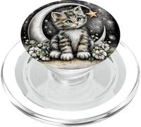 Cute Fluffy Kitten on Crescent Moon PopSockets PopGrip for MagSafe