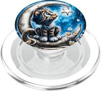 Cute Fluffy Kitten on Crescent Moon PopSockets PopGrip for MagSafe