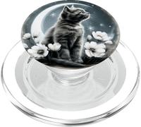Cute Fluffy Kitten on Crescent Moon PopSockets PopGrip for MagSafe