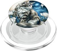Cute Fluffy Kitten on Crescent Moon PopSockets PopGrip for MagSafe