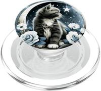 Cute Fluffy Kitten on Crescent Moon PopSockets PopGrip for MagSafe