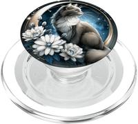 Cute Fluffy Kitten on Crescent Moon PopSockets PopGrip for MagSafe