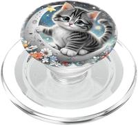 Cute Fluffy Kitten on Crescent Moon PopSockets PopGrip for MagSafe