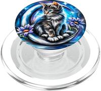 Cute Fluffy Kitten on Crescent Moon PopSockets PopGrip for MagSafe