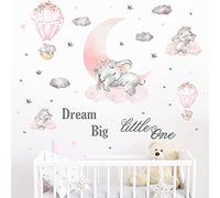 Cute Flying Elephant Wall Decals, JOENCOST Elephant Colorful Balloon Stars and Cloud Wall Stickers, Removable Cartoon Animals DIY Baby Decor Art Mural for Kids Nursery Bedroom Living Room