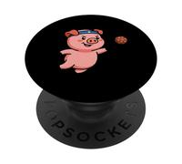 Cute Flying Pig Playing Handball Sports Mascot PopSockets Adhesive PopGrip