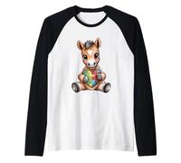 Cute Foal Autism Awareness Puzzle Heart Support Raglan Baseball Tee