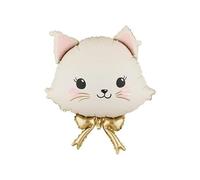 Cute Foil Balloon Cat, Cream and Light Pink with Golden Bow, 50x60 cm