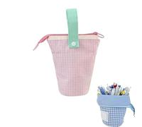 Cute Foldable Pencil Case for Girls, 19cm Stand Up Pencil Pouch, Canvas Both Pen Case and Pen Pot, Multifunctional Portable Pen Holder for Desk, Study Table, Students, Kids (Pink)