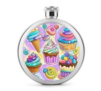 Cute Food Hip Flasks for Liquor 5oz Stainless Steel Leakproof Thin Flasks Round Small Portable Travel Liquor Flask Modern Whiskey & Liquor Pocket Flask for Men&Women