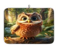 Cute Forest Animal Owl Microfibre Dish Drying Mat Absorbent Dish Drying Drainers Mats for Kitchen Spoon Glass Plate 45.7 x 60.9 cm