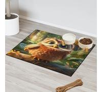 Cute Forest Animal Owl Pet Feeding Mat for Cat Dog Water Bowl Food Mats Pet Feeding Mats Absorbent Nti-Slip Contain Spills Protects Floors Placemat 60.9 x 81.2 cm