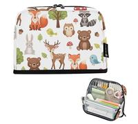 Cute Forest Animals Foxes Deers Pencil Bag Storage Large Pencil Pouches Zipper Case Classroom Pen Bag Boys Animal Stationery Kids Organizer School Supply