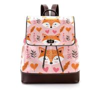 Cute Forest Fox Face wiht Hearts Pattern PU Leather Backpack Purse for Women, Fashion Ladies Travel Shoulder Bag Rucksack