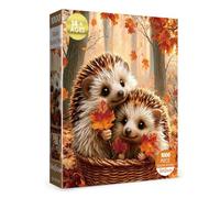 Cute Forest Hedgehog Puzzles for Adults 1000 Pieces Fun, Beautiful Animal Leaf Fall Scenic Jigsaw Puzzles, Pretty Autumn Scenery Wildlife Fantasy Puzzle