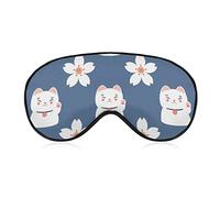 Cute Fortune Lucky Cat Sleep Mask Blindfold Japanese Sukura Adjustable Super-Smooth Soft Eye Mask Cover for Men Women Travel and Nap