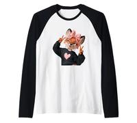 Cute Fox Animal Character with Glasses and Pink Bow Design Raglan Baseball Tee