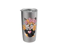 Cute Fox Animal Character with Glasses and Pink Bow Design Stainless Steel Insulated Tumbler