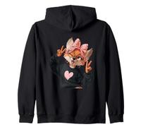 Cute Fox Animal Character with Glasses and Pink Bow Design Zip Hoodie