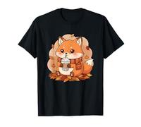 Cute Fox Autumn Leaves Hot Drink Fall T-Shirt