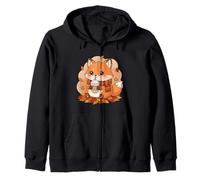 Cute Fox Autumn Leaves Hot Drink Fall Zip Hoodie