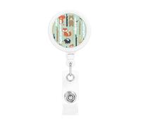 Cute Fox Bear Bird Bunny Tree Print Badge Reel Retractable Badge Holder Cute Badge Clip Id Card Holders for Men Women