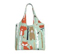 Cute Fox Bear Bird Bunny Tree Print Tote Bags Large Beach Bag Canvas Shoulder Bag Reusable Shopping Bags For Men Women