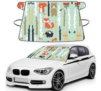 Cute Fox Bear Bird Bunny Tree Printed Car Windshield Snow Cover, Waterproof Windshield Cover for Ice, Snow & Sun, Fits Most Cars & SUVs - 69x42.5''