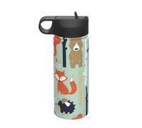 Cute Fox Bear Bird Bunny Tree Printing Travel 18oz Sports Insulated Kettle Water Bottle Stainless Steel Kettle Portable Cup