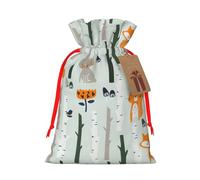 Cute Fox Bear Bird Tree Linen Drawstring Gift Bag Xmas Party Candy Bag Reusable Storage Pouches
