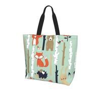 Cute Fox Bear Bird Tree Print Large Women Tote Bag,Waterproof Ladies Shoulder Bag
