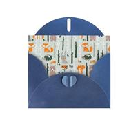Cute Fox Bear Bird Tree Printing Blank Pearl Paper Greeting Card,Unique Notecards Designs, Envelopes For Thank You, Invitations