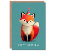 Cute Fox Birthday Card for Boy Girl Kids Blank Inside