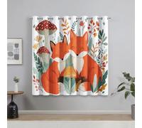 Cute Fox Blackout Curtains for Bedroom Living Room, Botanical Mushroom Curtains Eyelet 108 Drop Home Decor, Patterned Window Drapes, 90x108 Inch 2 Panels B-D115