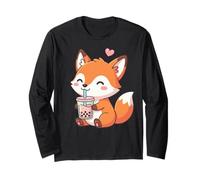 Cute Fox Bubble Tea Kawaii Anime Foxes Lover Girls Long Sleeve T-Shirt