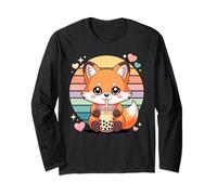 Cute Fox Bubble Tea Kawaii Boba Lover Aesthetic Long Sleeve T-Shirt