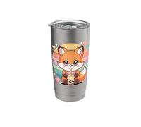 Cute Fox Bubble Tea Kawaii Boba Lover Aesthetic Stainless Steel Insulated Tumbler