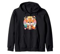 Cute Fox Bubble Tea Kawaii Boba Lover Aesthetic Zip Hoodie