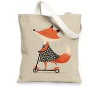 Cute Fox Canvas Tote Bags, Adorable Animal Pattern Reusable Grocery Bags, Lightweight Washable Shoulder Strap Canvas Bags for Gym Outdoor Travel Beach Picnic 13x15 Inch