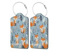 Cute Fox Cartoon Flower Luggage Tags for Suitcases Travel Bag Tags Name Tag Personalized Leather Luggage Tag with Privacy Cover Label Card 2 Pcs