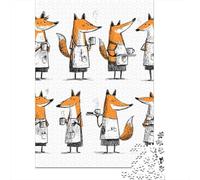 Cute Fox Coffee Cartoon Jigsaw Puzzles Puzzle for Adults Kids. 1000 Pieces Whimsical Challenge Toy Educational Game Home Decoration for Educational Games Gifts 38x26cm/1000pcs