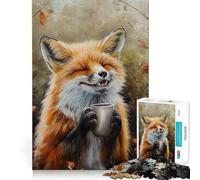 Cute Fox Coffee Tea Drink 1000-piece Puzzle for Adults Cognitive Train Tight Connection Pattern Build Wall Art (50x75cm)
