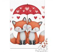 Cute Fox Couple Art Print Jigsaw Puzzles Puzzles for Adults Kids. 1000 Pieces Whimsical Challenge Toy Educational Game Home Decoration for Educational Games Gifts 70x50cm/1000pcs