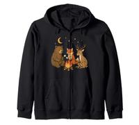 Cute Fox Deer Bear Campfire Camping Zip Hoodie
