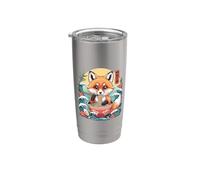 Cute Fox Eating Ramen Bowl Japanese Waves Stainless Steel Insulated Tumbler