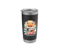 Cute Fox Eating Ramen Bowl Japanese Waves Stainless Steel Insulated Tumbler