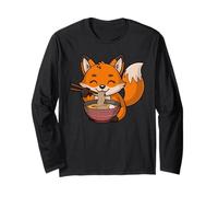 Cute Fox Eating Ramen Japanese Kawaii Animal Noodles Long Sleeve T-Shirt