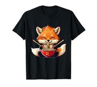 Cute Fox Eating Ramen Japanese Noodles Kawaii Anime Artwork T-Shirt